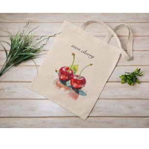 Bolsa Tote Mon Cherry, duas cerejas com aquarela personalizáv