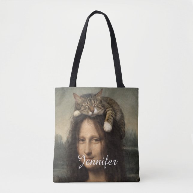 Bolsa Tote Mona Lisa Com Gato Adormecido (Frente)