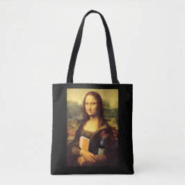 Bolsa Tote Mona Lisa, livro e vinho engraçado