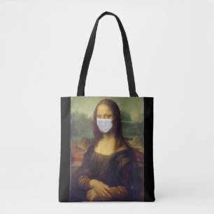 Bolsa Tote Mona lisa numa máscara cirúrgica leonardo da Vin