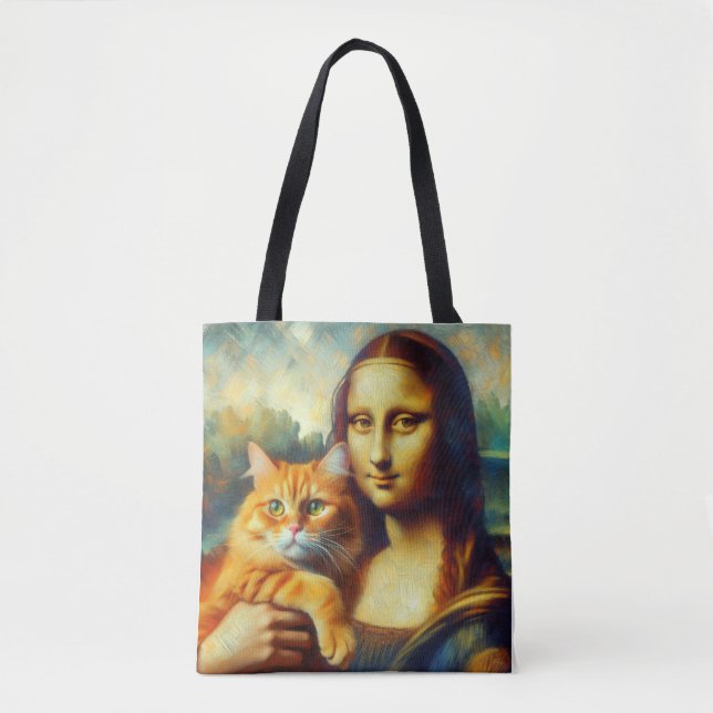 Bolsa Tote Mona Lisa pintando La Gioconda com Cat (Frente)