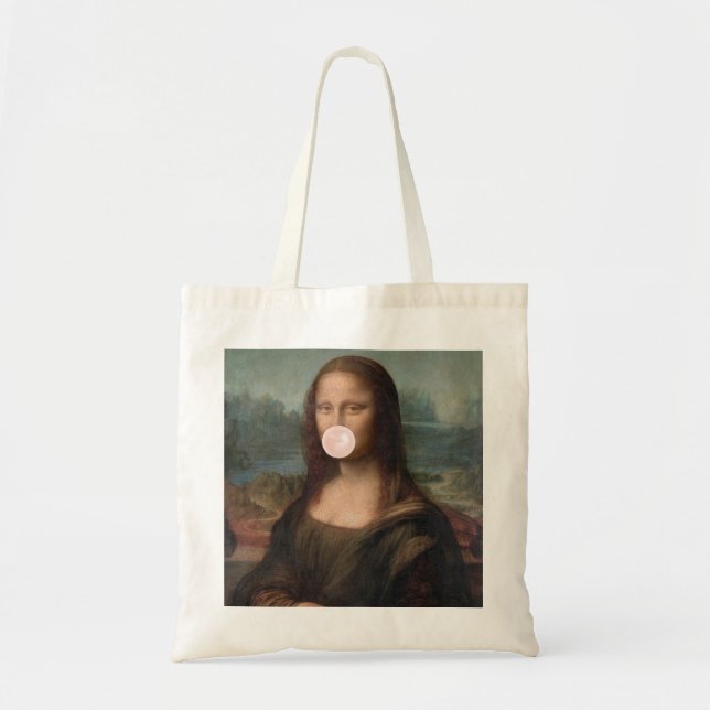 Bolsa Tote Mona Lisa soprando pastilha elástica rosa (Frente)