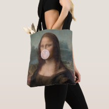 Mona Lisa soprando pastilha elástica rosa