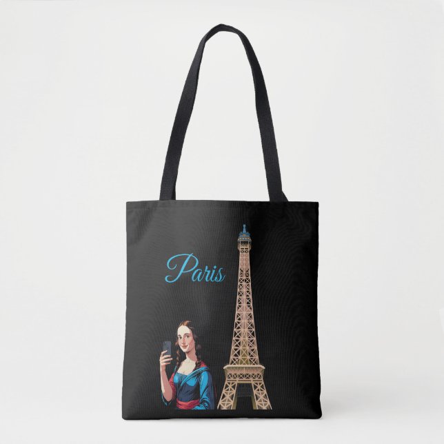 BOLSA TOTE MONA LISA TIRANDO SELFIE SURREAL PARIS (Frente)