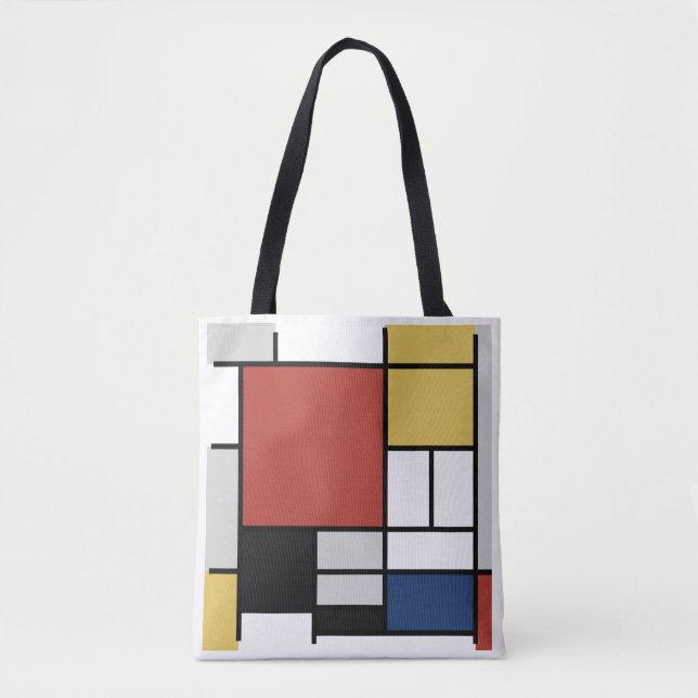 Bolsa Tote Mondrian Painting Red Plane Yellow Black Cinza Blu (Frente)