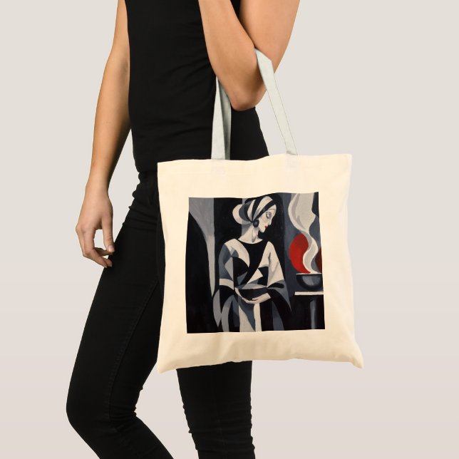 Bolsa Tote Monocromática Art Déco Mulher Mística (Frente (produto))