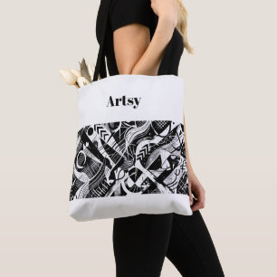 Bolsa Tote Monocromático: Geométrico Abstrato de Alto Contras
