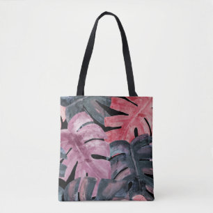 Bolsa Tote Monocromo Monstera: Padrão Tropical Watercolor.