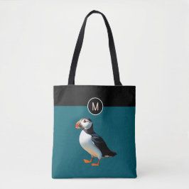 Bolsa Tote Monogram Atlantic Puffin Bird Teal Wildlife