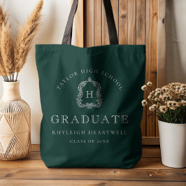 Bolsa Tote Monogram Crest Dark Green White Graduation