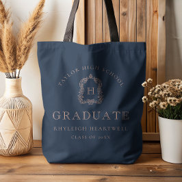 Bolsa Tote Monogram Crest Navy Blue Rose Graduation