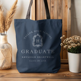 Bolsa Tote Monogram Crest Navy Blue White Graduation