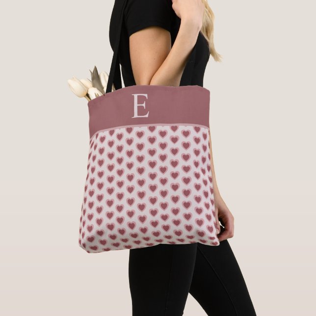 Bolsa Tote Monogram Retro Hearts Pink Burgundy (Close Up)