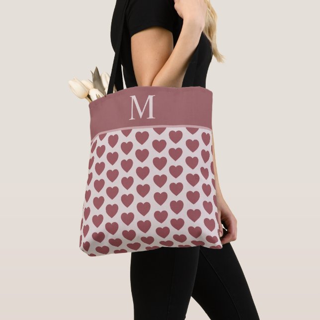 Bolsa Tote Monogram Retro Hearts Pink Burgundy (Close Up)