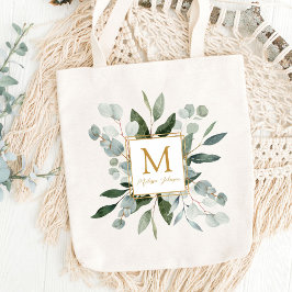Bolsa Tote Monogram Watercolor Tropical Green Leaves