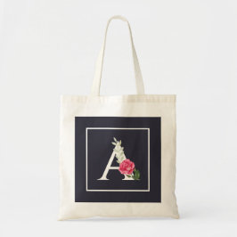 Bolsa Tote Monograma A em rosa rosa branca rosa e deixa Cinza