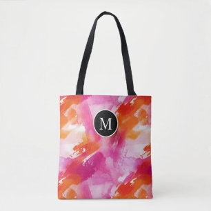 Bolsa Tote Monograma Abstrato cor de laranja rosa cor de água