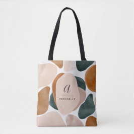 Bolsa Tote Monograma abstrato verde-ferrugem moderna