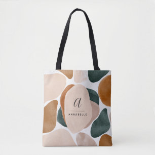 Bolsa Tote Monograma abstrato verde-ferrugem moderna