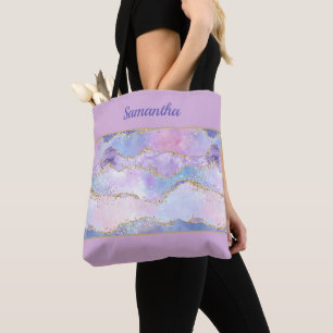 Bolsa Tote Monograma Ágata Brilho Azul Rosa Roxo Fashion