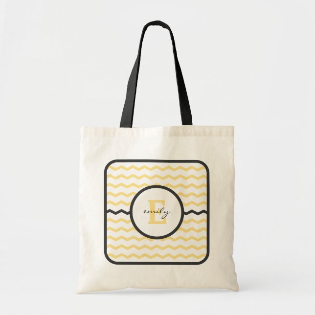 Bolsa Tote Monograma amarelo de Chevron (Frente)