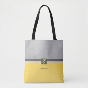 Bolsa Tote Monograma amarelo e cinzento do tom dois simples