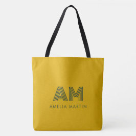 Bolsa Tote Monograma Amarelo Mostarda Retro e Verde Floresta