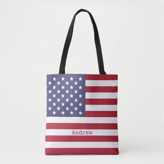Bolsa Tote Monograma americano Bandeira 4 de julho Personaliz (Frente)