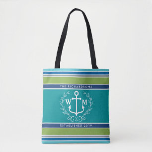 Bolsa Tote Monograma Âncora Laurel Wreath Stripes Náuticas
