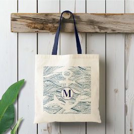 Bolsa Tote Monograma Âncora Náutica Navy e Branco
