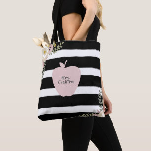 Bolsa Tote Monograma Apple Name Dusty Floral Black & White