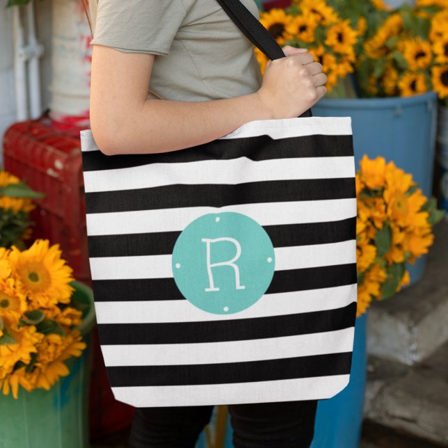 Bolsa Tote Monograma Aqua Preto e Branco (Criador carregado)