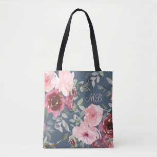 Bolsa Tote Monograma Aquarela Cor Rosa Brilhante Moderna