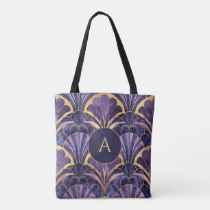 Bolsa Tote Monograma Art Deco Personalizado Elegante Roxo Dou