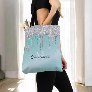Bolsa Tote Monograma Azul Aqua + Nome da Lente de Lixeira