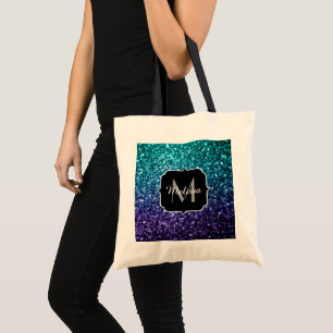 Bolsa Tote Monograma azul dos sparkles do brilho de Ombre do