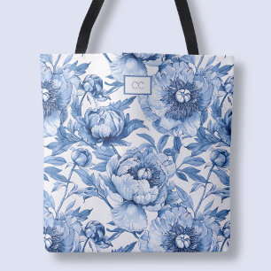 Bolsa Tote Monograma Azul Floral Flores de Damas de Honra Com