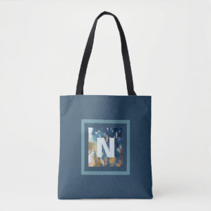 Bolsa Tote Monograma azul turquesa aquarela moderno estiloso 
