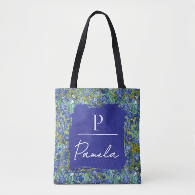 Bolsa Tote Monograma Azul Verde Íris de Van Gogh  (Frente)