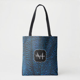 Bolsa Tote Monograma azul vibrante metálico brilhante abstrat