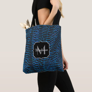 Bolsa Tote Monograma azul vibrante metálico brilhante abstrat