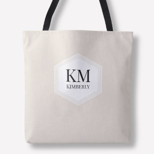 Bolsa Tote Monograma Bege Simples Neutro Moderno Nome Persona