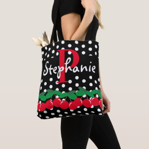 Bolsa Tote Monograma Bolinhas Branca Cereja Red Vintage