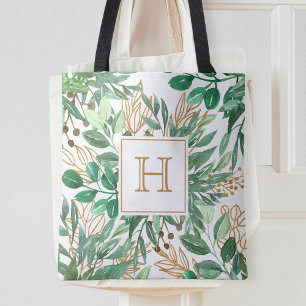 Bolsa Tote Monograma Bonito de Folhas de Verdura Botânica em
