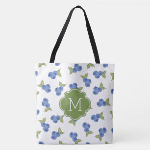 Bolsa Tote Monograma bonito do teste padrão dos mirtilos