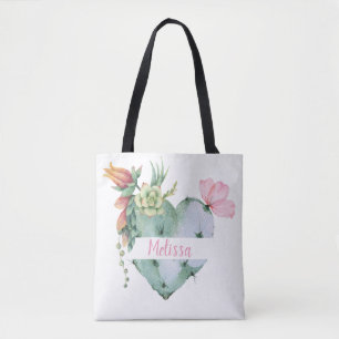 Bolsa Tote Monograma Bonito Watercolor Flowers Nome Personali