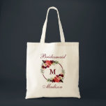Bolsa Tote Monograma Borgonha Floral Wreath Bridesmaid<br><div class="desc">Watercolor Burgundy Marsala Floral Wreath Monograma Bridesmaid Tote Bag</div>