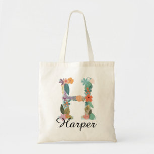 Bolsa Tote Monograma Botânico Personalizado com Nome Floral