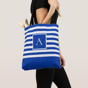 Bolsa Tote Monograma BRANCO AZUL CHIQUE da letra do quadrado