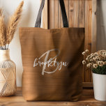 Bolsa Tote Monograma branco bege branco, borrado com laranja<br><div class="desc">Esta elegante bolsa personalizada de tote apresenta um monograma e primeiro nome em bege moderno e roteiro branco em um fundo de metal vermelho queimado.</div>